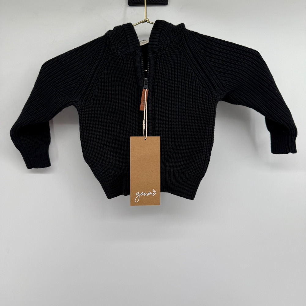 Goumi Kids Black‎ Knit Full Zip Hooded Sweater 6-12 Months